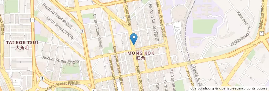 Mapa de ubicacion de 東亞銀行旺角北分行 BEA Mongkok North Branch en 중국, 광둥성, 홍콩, 가우룽, 신제, 油尖旺區 Yau Tsim Mong District.