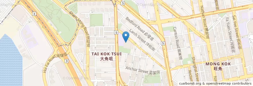 Mapa de ubicacion de 大角咀公共圖書館 Tai Kok Tsui Public Library en Chine, Guangdong, Hong Kong, Kowloon, Nouveaux Territoires, 油尖旺區 Yau Tsim Mong District.