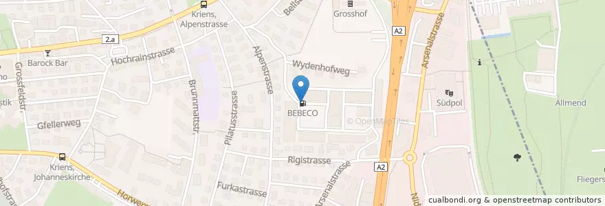 Mapa de ubicacion de BEBECO en Schweiz/Suisse/Svizzera/Svizra, Luzern, Kriens.