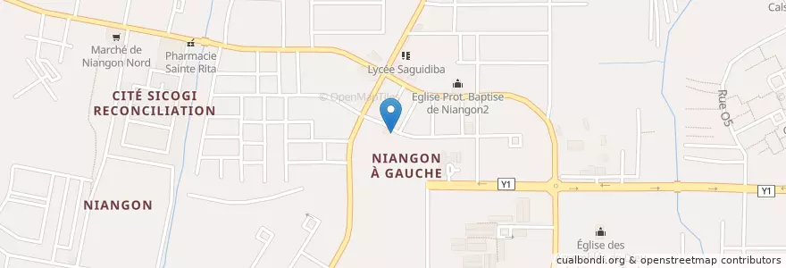 Mapa de ubicacion de Espace Ambeu Jules en Кот-Д’Ивуар, Абиджан, Yopougon.