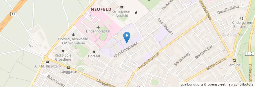 Mapa de ubicacion de Kindergarten Hochfeld I+II en 瑞士, 伯尔尼, Verwaltungsregion Bern-Mittelland, Verwaltungskreis Bern-Mittelland, Bern.