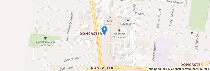 Mapa de ubicacion de Doncaster Post Shop en オーストラリア, ビクトリア, City Of Manningham.