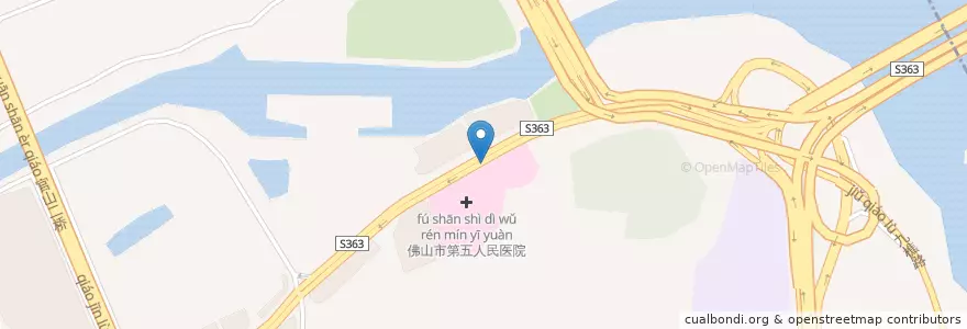 Mapa de ubicacion de 佛山市第五人民医院 en China, Guangdong, Foshan City, Nanhai District.
