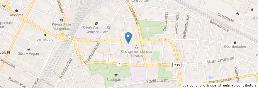 Mapa de ubicacion de Kongresshaus Liebestrasse en 瑞士, 蘇黎世, Bezirk Winterthur, Winterthur.