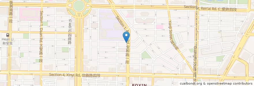 Mapa de ubicacion de 摩斯漢堡 en تايوان, تايبيه الجديدة, تايبيه, 大安區.