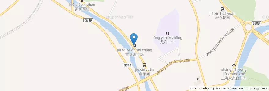 Mapa de ubicacion de 韭菜园市场 en Chine, Fujian, Longyan, District De Xinluo.