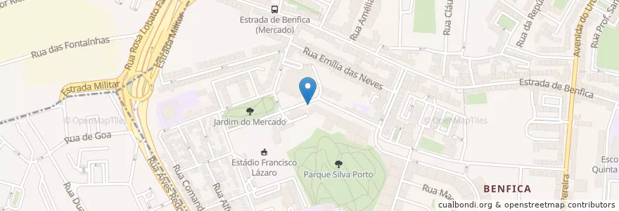 Mapa de ubicacion de Delicias do Mercado de Benfica en Portugal, Aire Métropolitaine De Lisbonne, Lisbonne, Grande Lisboa, Amadora, Benfica.