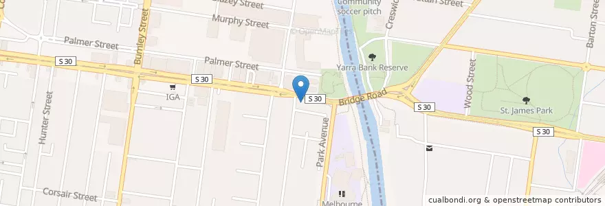 Mapa de ubicacion de Bridge Hotel en Australia, Victoria, City Of Yarra.