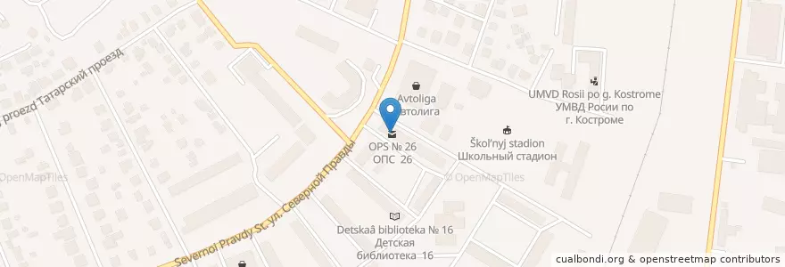 Mapa de ubicacion de ОПС № 26 en Rusia, Distrito Federal Central, Костромская Область, Костромской Район, Городской Округ Кострома.