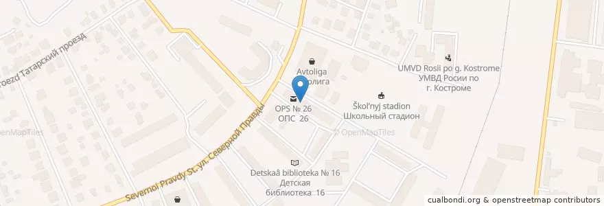 Mapa de ubicacion de Поликлиника №1 en 俄罗斯/俄羅斯, Центральный Федеральный Округ, 科斯特罗马州, Костромской Район, Городской Округ Кострома.