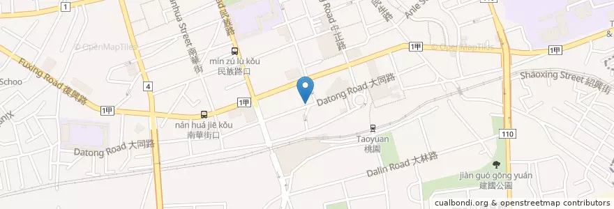 Mapa de ubicacion de 車站腿庫飯 en 臺灣, 桃園市, 桃園區.