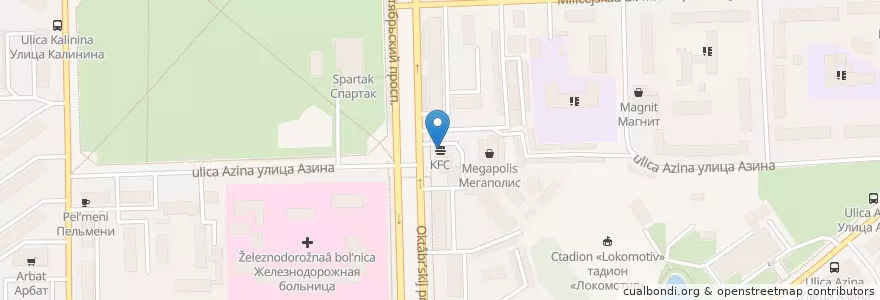 Mapa de ubicacion de KFC en Rusia, Приволжский Федеральный Округ, Óblast De Kírov, Городской Округ Киров.
