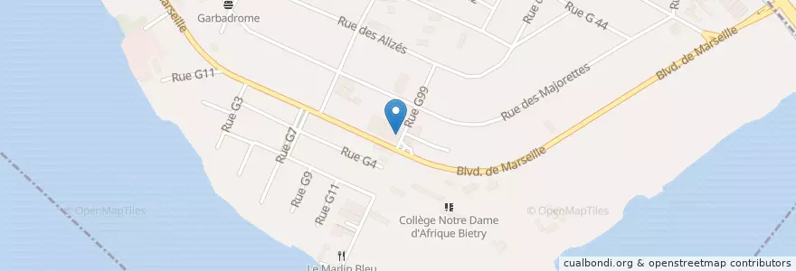 Mapa de ubicacion de Pharmacie Notre-Dame d'Afrique en 코트디부아르, 아비장, Marcory.