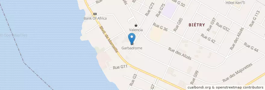 Mapa de ubicacion de kiosque en Côte D’Ivoire, Abidjan, Marcory.