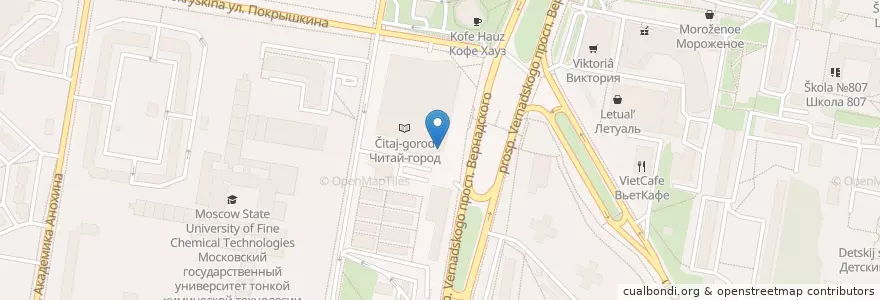 Mapa de ubicacion de Шоколадница en Rusia, Центральный Федеральный Округ, Москва, Западный Административный Округ, Район Тропарёво-Никулино.