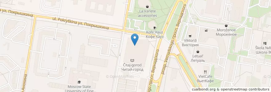 Mapa de ubicacion de Tutti Frutti en Rusland, Centraal Federaal District, Moskou, Западный Административный Округ, Район Тропарёво-Никулино.
