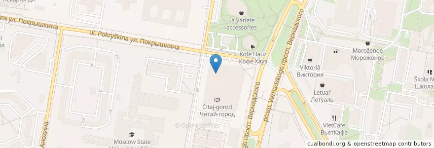 Mapa de ubicacion de Ташир пицца en Россия, Центральный Федеральный Округ, Москва, Западный Административный Округ, Район Тропарёво-Никулино.