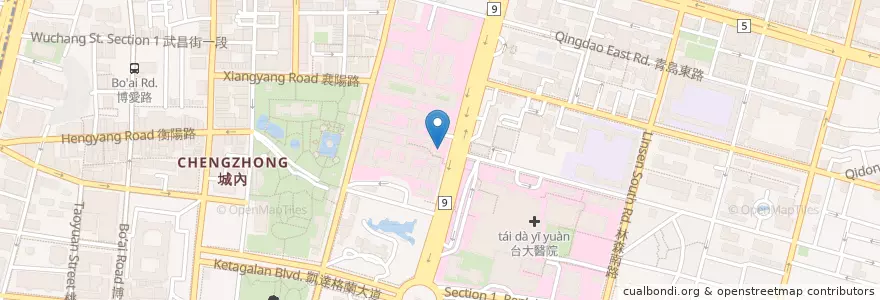 Mapa de ubicacion de 台大醫院景通停車場 en 타이완, 신베이 시, 타이베이시, 중정 구.
