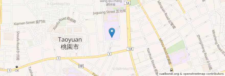 Mapa de ubicacion de 西門公有地下停車場 en Taiwán, Taoyuan, 桃園區.