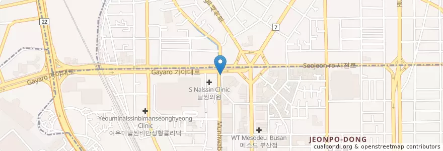Mapa de ubicacion de 부전동 en 대한민국, 부산, 부산진구, 부전동.