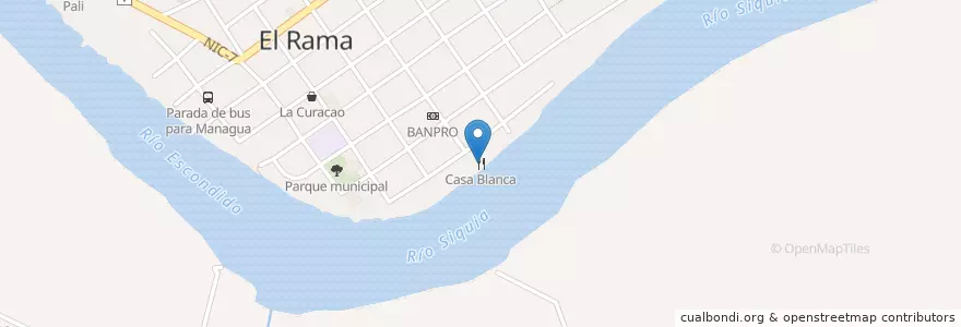 Mapa de ubicacion de Casa Blanca en Nicaragua, Región Autónoma De La Costa Caribe Sur, El Rama (Municipio).