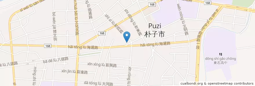 Mapa de ubicacion de 虎兒油飯 en Tayvan, 臺灣省, 嘉義縣, 朴子市.