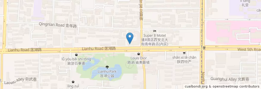 Mapa de ubicacion de Agricultural Bank of China en 中国, 陝西省, 西安市, 莲湖区 (Lianhu).