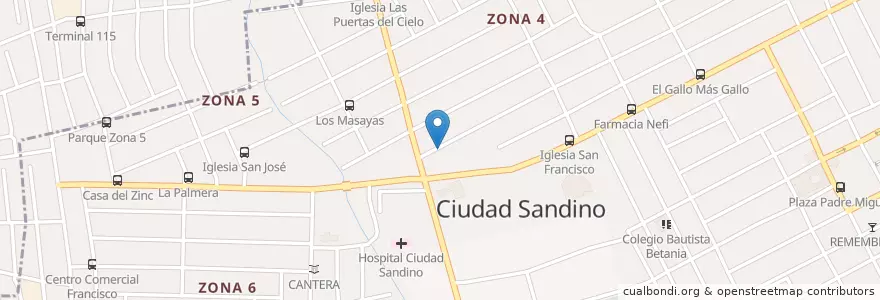Mapa de ubicacion de IGLECIA APOSTOLICA UNIDA ZONA#4 en 니카라과, Departamento De Managua, Ciudad Sandino (Municipio).