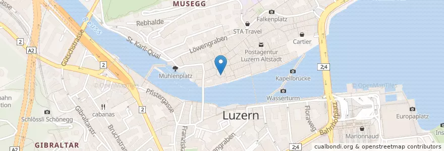 Mapa de ubicacion de pizzeria Valentino en Suiza, Lucerna, Lucerna.