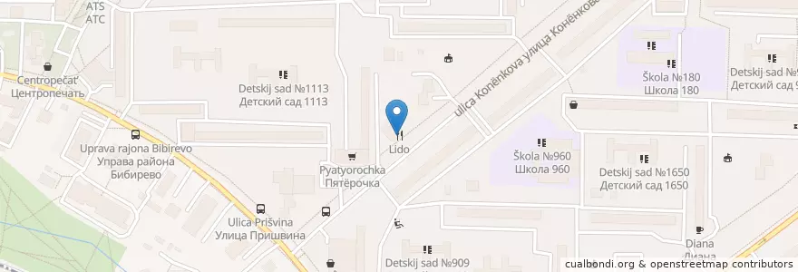 Mapa de ubicacion de Lido en Rússia, Distrito Federal Central, Москва, Северо-Восточный Административный Округ, Район Бибирево.