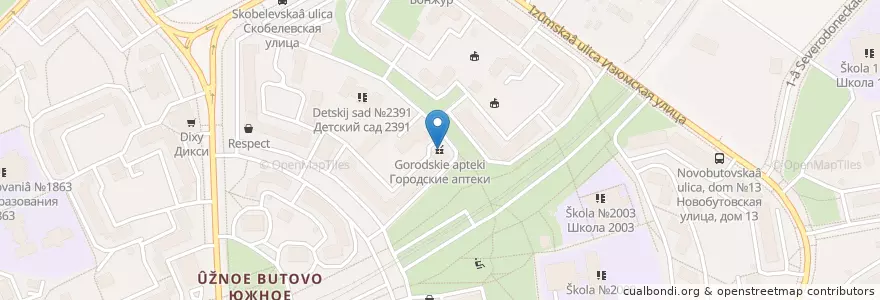 Mapa de ubicacion de Городские аптеки en Russia, Central Federal District, Moscow, South-Western Administrative Okrug, Yuzhnoye Butovo District.