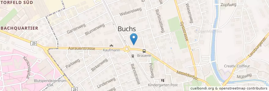 Mapa de ubicacion de Brauerei en Switzerland, Aargau, Bezirk Aarau, Buchs.