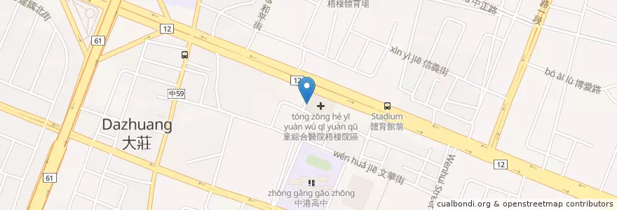 Mapa de ubicacion de 童綜合醫院旋轉餐廳25樓廁所 en Taïwan, Taichung, 梧棲區.
