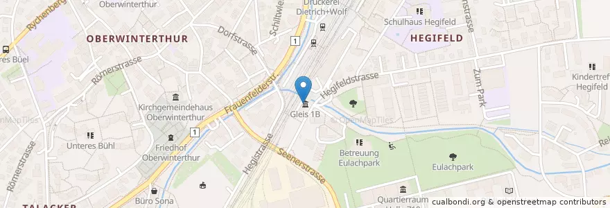 Mapa de ubicacion de Gleis 1B en 瑞士, 蘇黎世, Bezirk Winterthur, Winterthur.