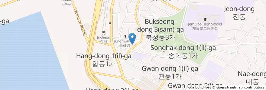 Mapa de ubicacion de 원보만두 en 韩国/南韓, 仁川廣域市, 中區, 북성동.