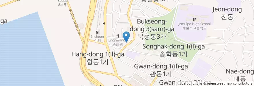 Mapa de ubicacion de 향만성 en کره جنوبی, 인천, 중구, 북성동.