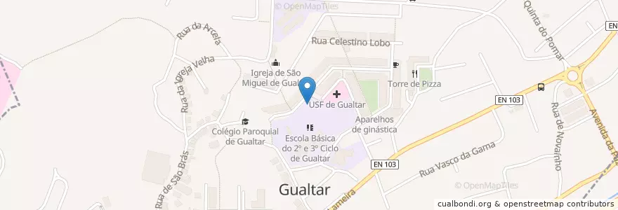Mapa de ubicacion de Gualtar en 포르투갈, 노르트 지방, Cávado, Braga, Braga, Gualtar.