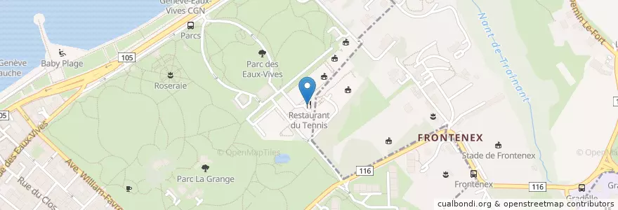 Mapa de ubicacion de Restaurant du Tennis en Швейцария, Женева, Женева, Cologny, Genève.