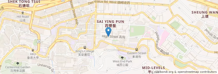 Mapa de ubicacion de Ollies Cafe & Restaurant en 중국, 광둥성, 홍콩, 홍콩섬, 신제, 中西區 Central And Western District.