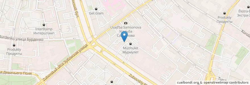 Mapa de ubicacion de На Зубовском en Rusland, Centraal Federaal District, Moskou, Центральный Административный Округ, Район Хамовники.