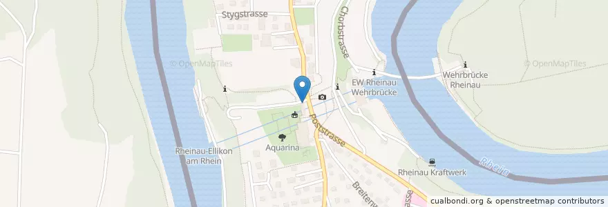 Mapa de ubicacion de Fahrrad Rastplatz Rheinau en Schweiz/Suisse/Svizzera/Svizra, Zürich, Bezirk Andelfingen, Rheinau.