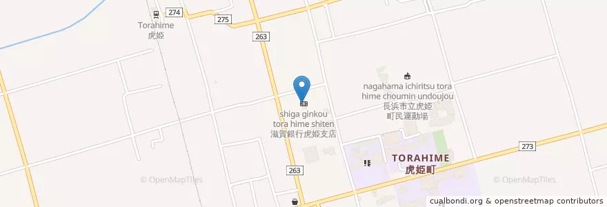 Mapa de ubicacion de 滋賀銀行虎姫支店 en Япония, Сига, 長浜市.
