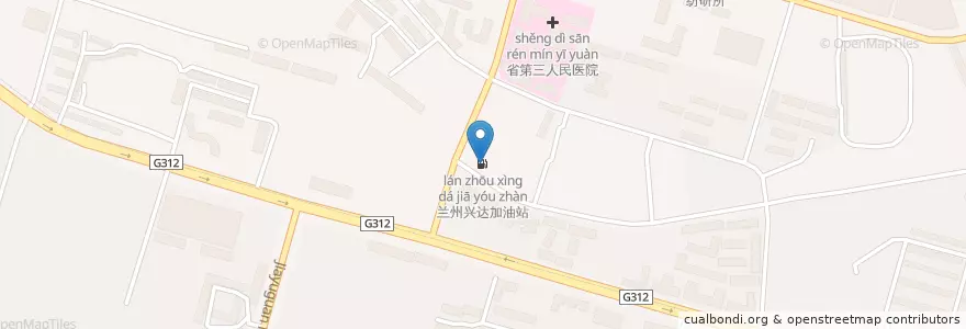 Mapa de ubicacion de 兰州兴达加油站 en 中国, 甘肃省, 兰州市, 城关区, 嘉峪关路街道.