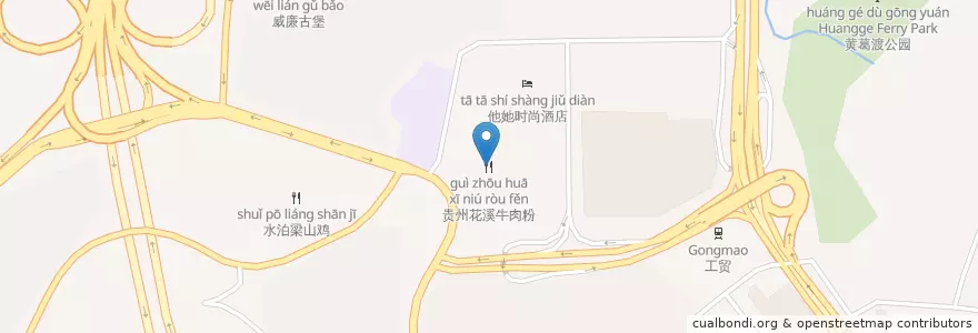 Mapa de ubicacion de 贵州花溪牛肉粉 en 中国, 重庆市, 重庆市中心, 南岸区.