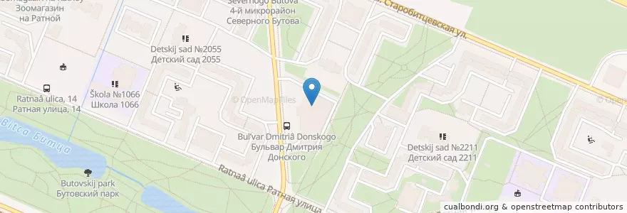 Mapa de ubicacion de Бургер Кинг en Rusland, Centraal Federaal District, Moskou, Юго-Западный Административный Округ, Район Северное Бутово.