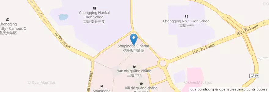 Mapa de ubicacion de 沙坪坝电影院 en 中国, 重庆市, 重庆市中心, 沙坪坝区.