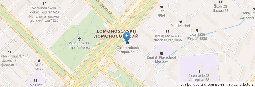 Mapa de ubicacion de Газпромбанк en Россия, Центральный Федеральный Округ, Москва, Юго-Западный Административный Округ, Ломоносовский Район.