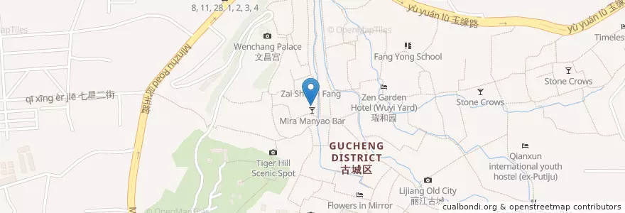 Mapa de ubicacion de Lijiang BaBa en 中国, 云南省, 丽江市, 古城区, 大研街道.