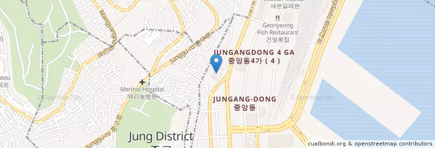 Mapa de ubicacion de 중부경찰서 en Südkorea, Busan, Jung-Gu, Donggwang-Dong.