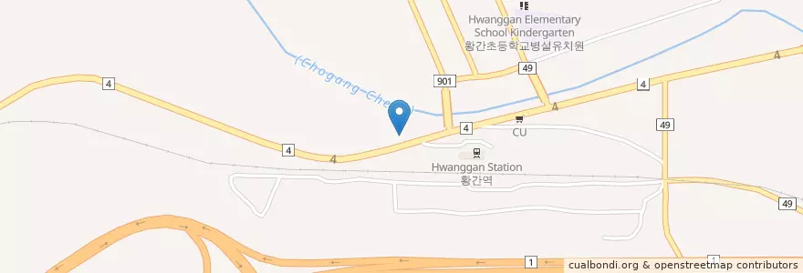 Mapa de ubicacion de 황간지구대 en 대한민국, 충청북도, 영동군.